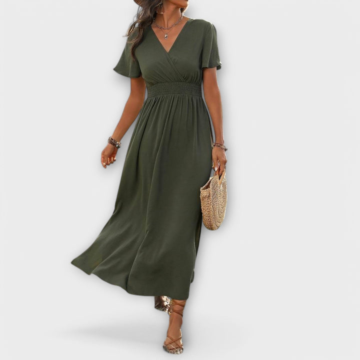 Heather - Elegantní šaty boho styl s výstřihem do V a dlouhými rukávy