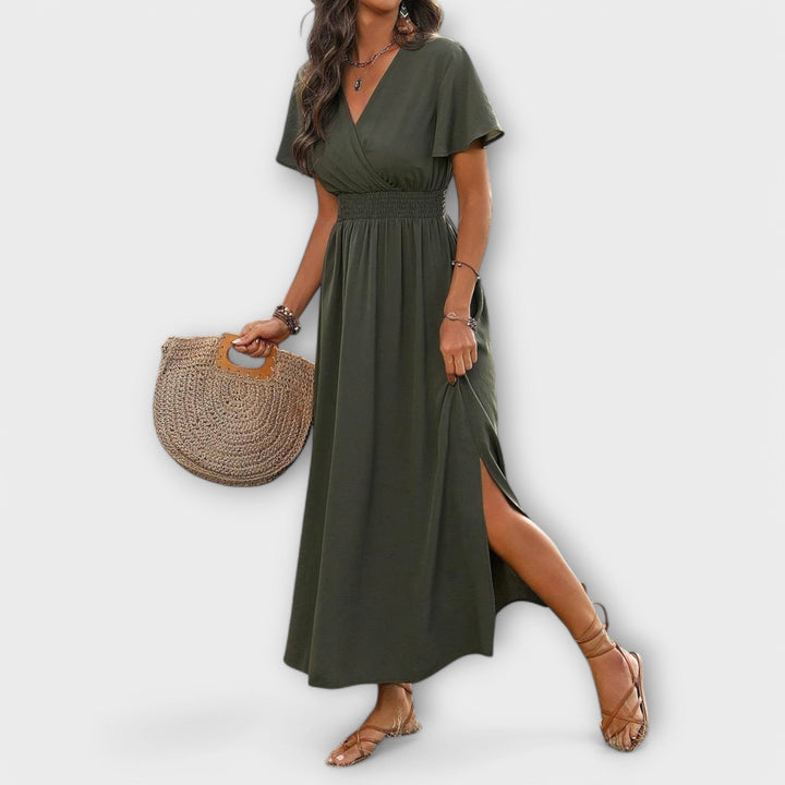 Heather - Elegantní šaty boho styl s výstřihem do V a dlouhými rukávy