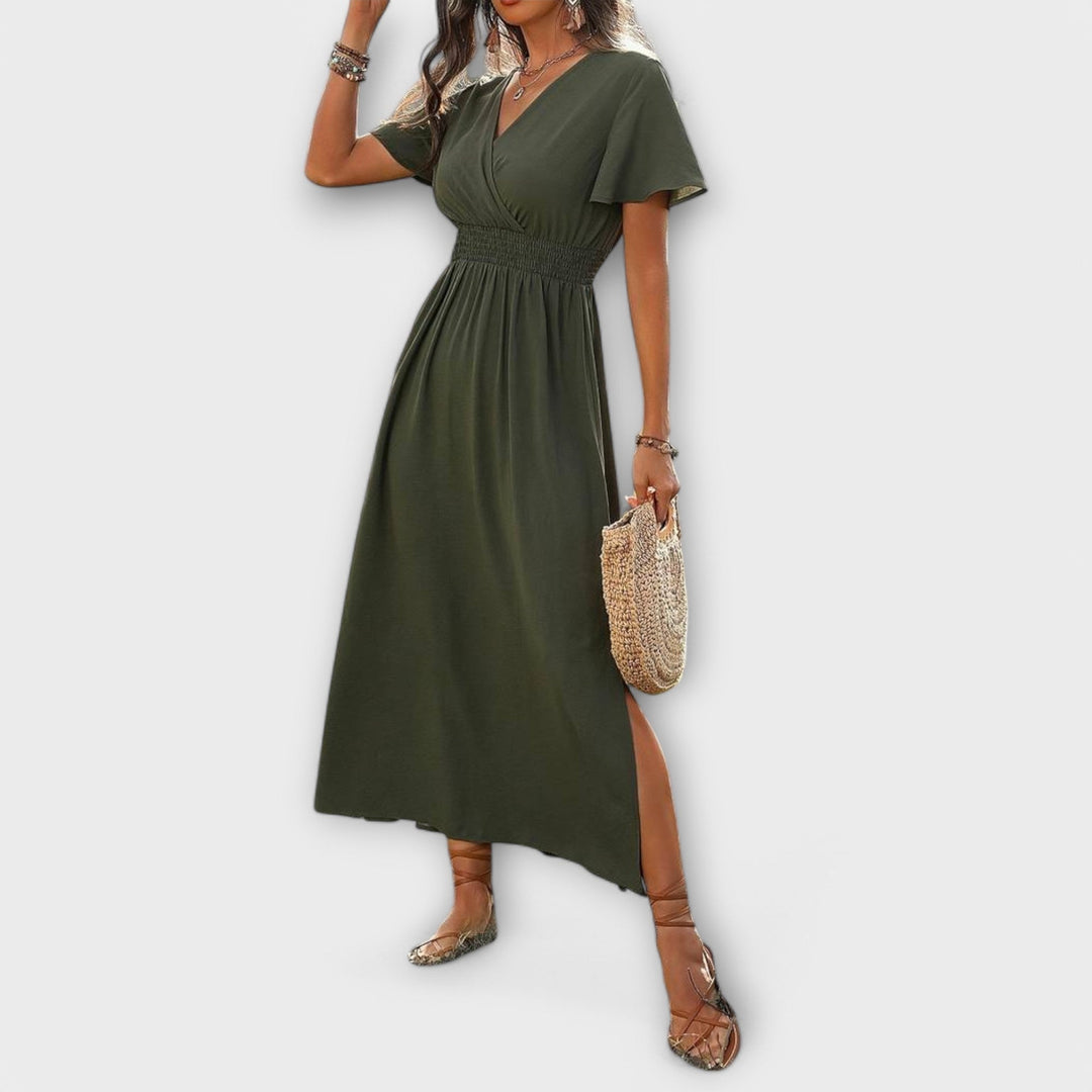 Heather - Elegantní šaty boho styl s výstřihem do V a dlouhými rukávy
