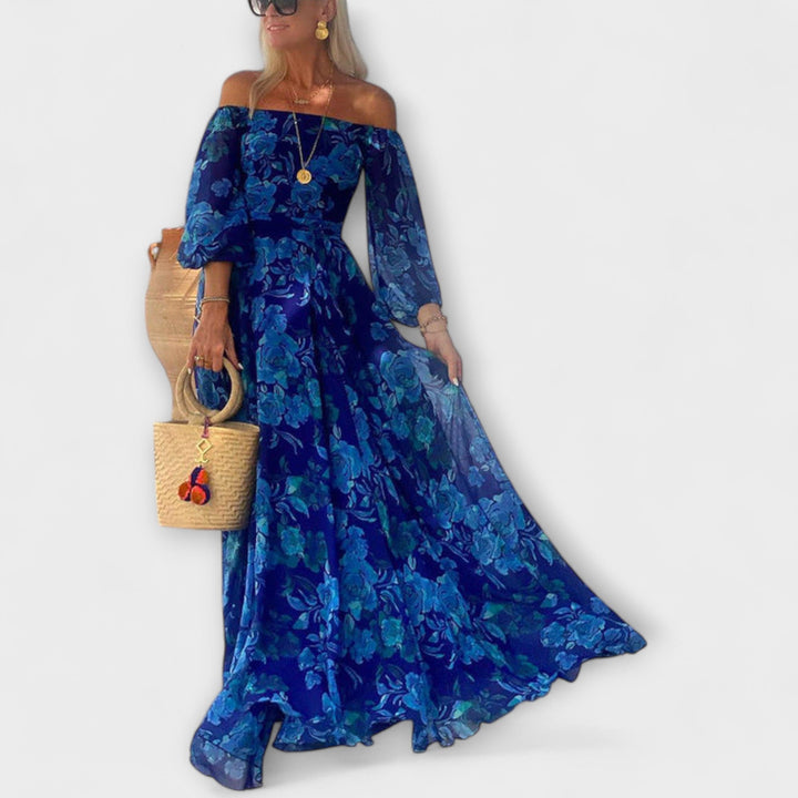 Juniper- Květinové off-shoulder maxisaty s nabíráním – ideální na dovolenou