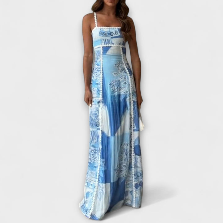 Terazza Ric Rac - Slip flared maxi šaty z lněné směsi