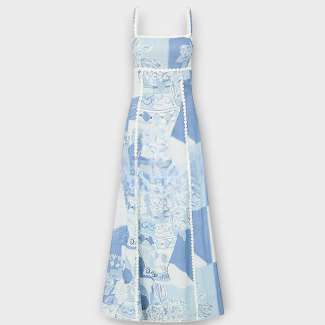 Terazza Ric Rac - Slip flared maxi šaty z lněné směsi