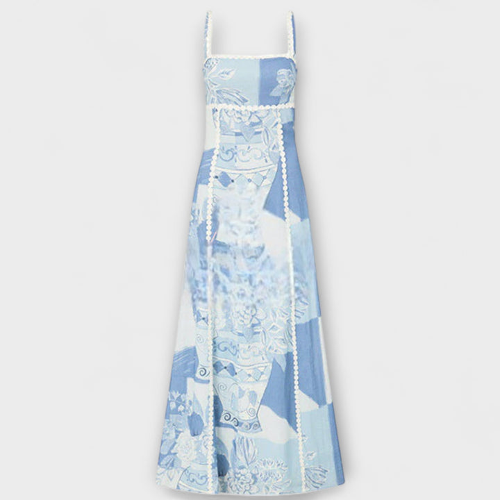Terazza Ric Rac - Slip flared maxi šaty z lněné směsi