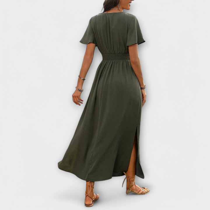 Heather - Elegantní šaty boho styl s výstřihem do V a dlouhými rukávy