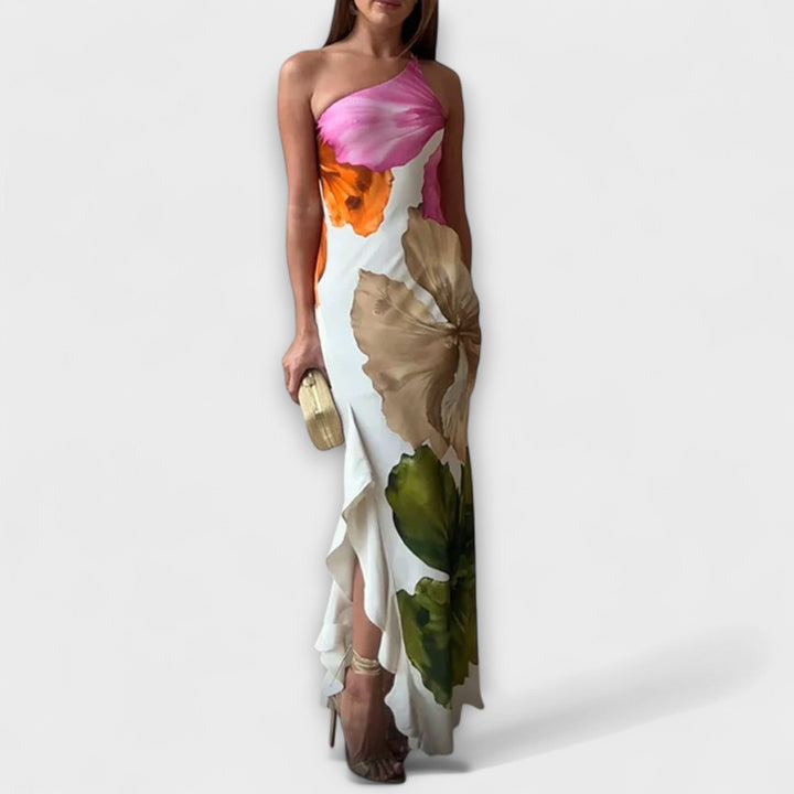 De Sapphire - Elegantní patchwork maxi šaty