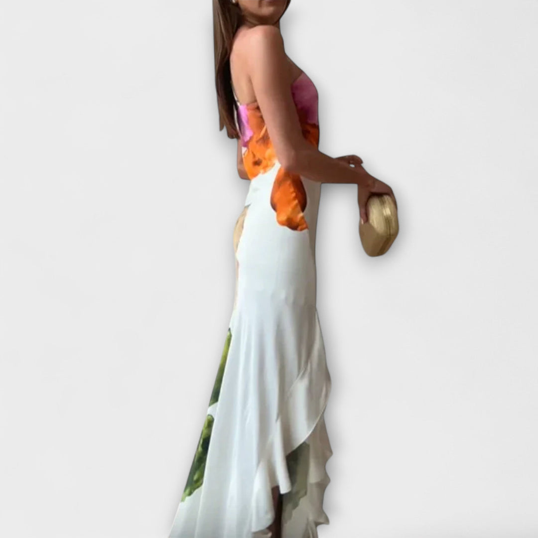 De Sapphire - Elegantní patchwork maxi šaty