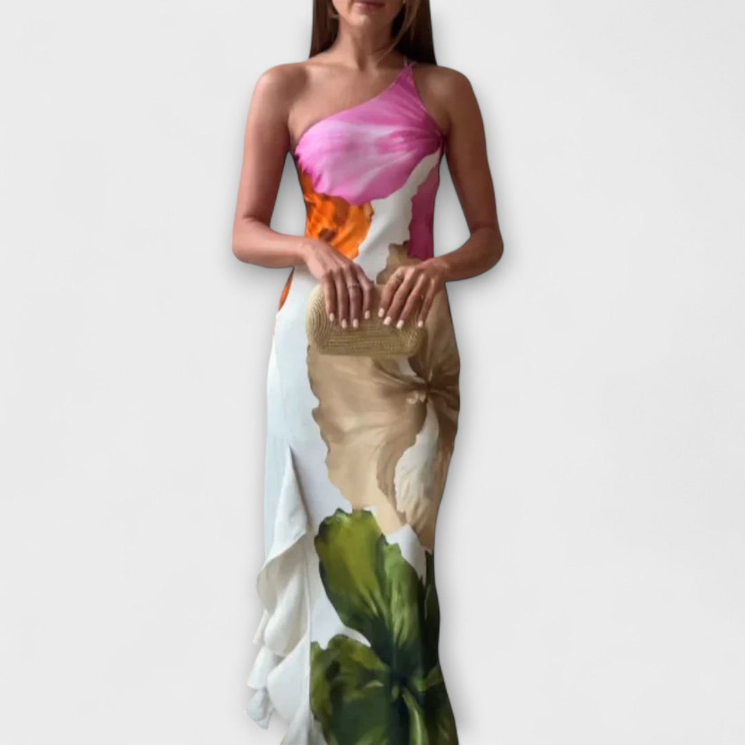De Sapphire - Elegantní patchwork maxi šaty