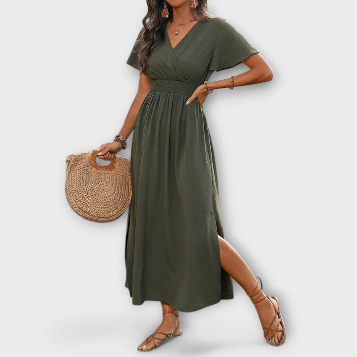 Heather - Elegantní šaty boho styl s výstřihem do V a dlouhými rukávy