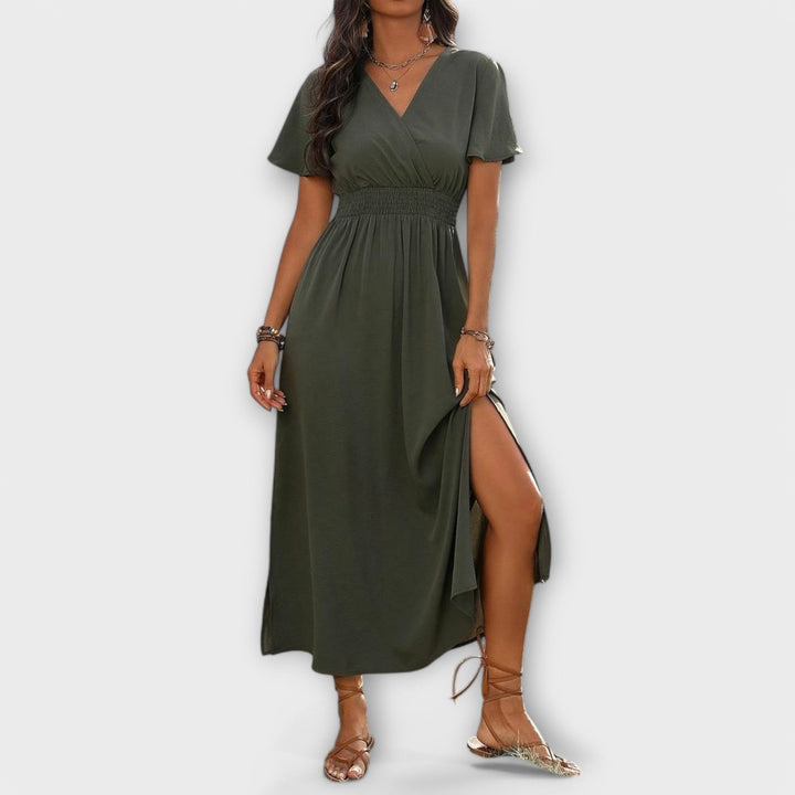 Heather - Elegantní šaty boho styl s výstřihem do V a dlouhými rukávy