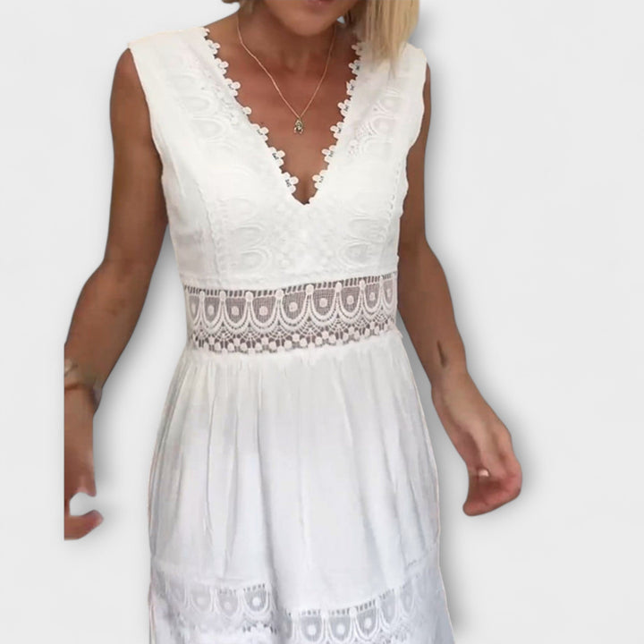 Ninfea - Ärmelloses Midikleid im Boho-Stil mit Spitzendetails